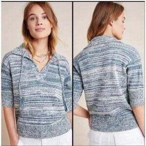 Anthropologie Carlotta Collared Pullover Sweater in Blue and White Knit M